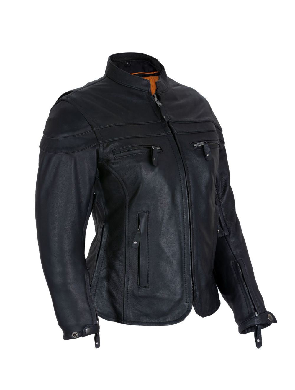 Women's Black Leather Jacket with Gun Pockets
