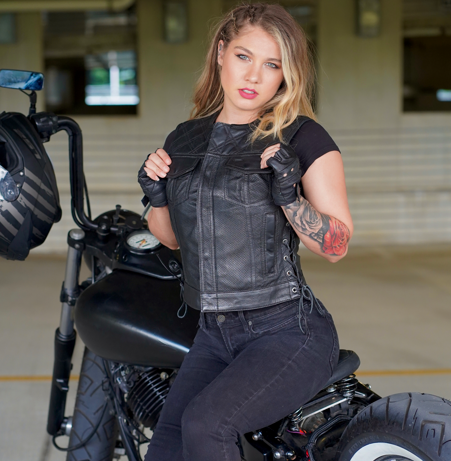 Bonnie Perforated Women's Motorcycle Leather Vest