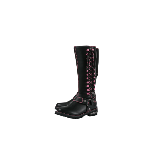 Dream Apparel® Women Biker Knee High Boots with Pink Laces