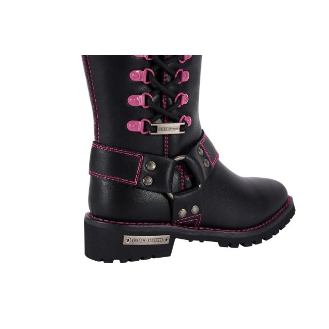 Dream Apparel® Women Biker Knee High Boots with Pink Laces