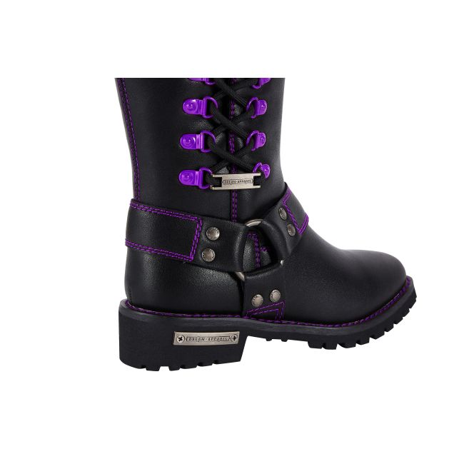 Dream Apparel® Women Biker Knee High Boots with Purple Laces