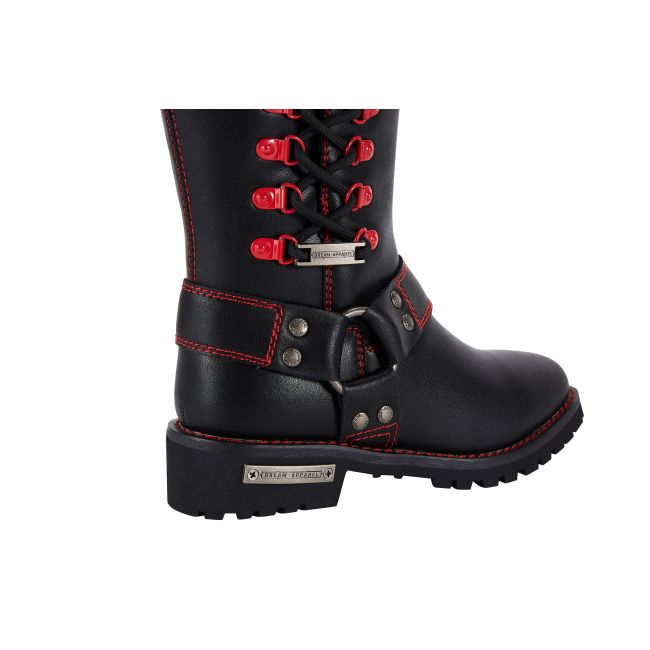 Dream Apparel® Women Biker Knee High Boots with Red Laces