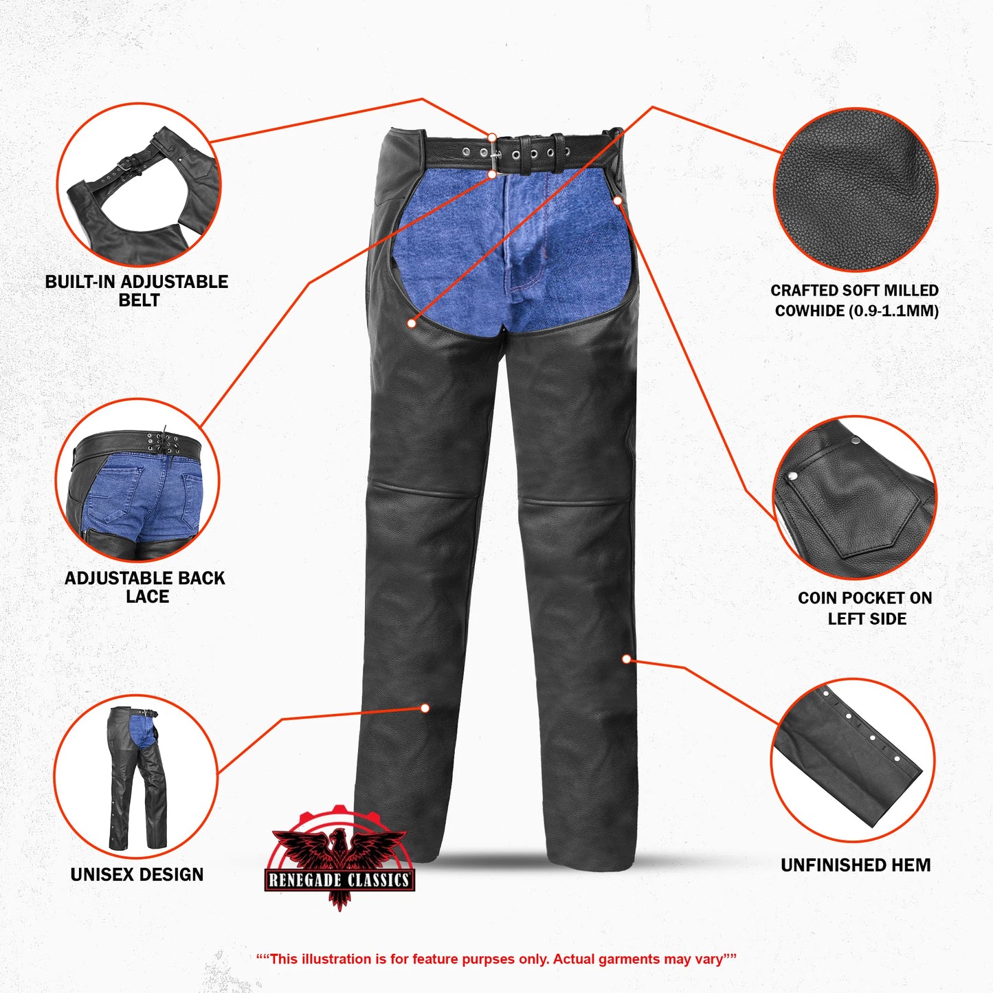 Unisex Basic Coin Pocket Leather Chaps