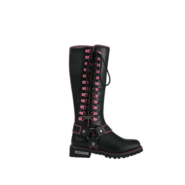 Dream Apparel® Women Biker Knee High Boots with Pink Laces