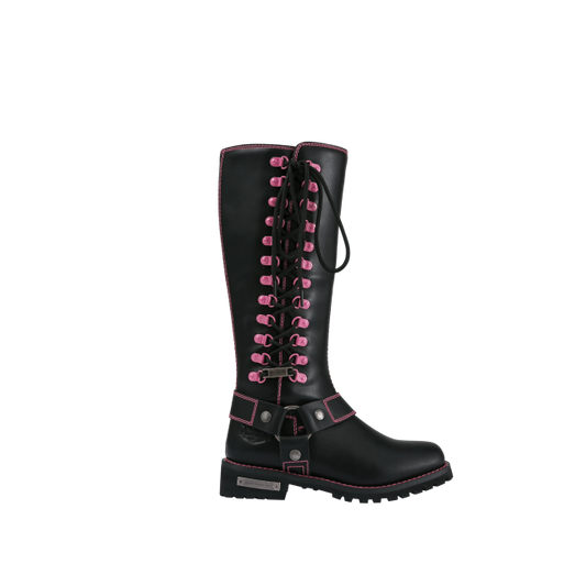 Dream Apparel® Women Biker Knee High Boots with Pink Laces