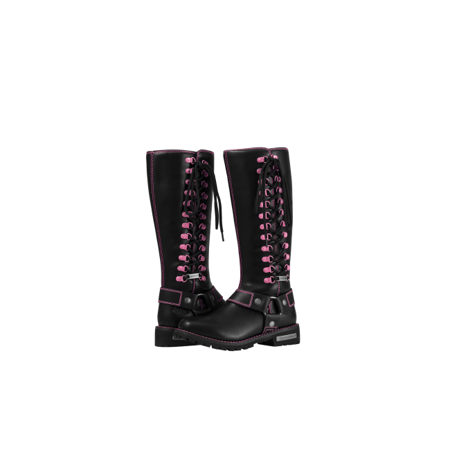 Dream Apparel® Women Biker Knee High Boots with Pink Laces