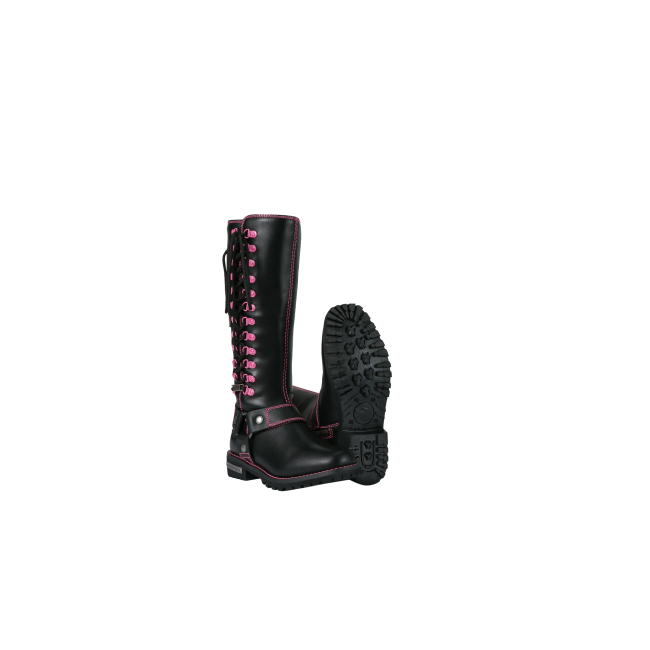 Dream Apparel® Women Biker Knee High Boots with Pink Laces