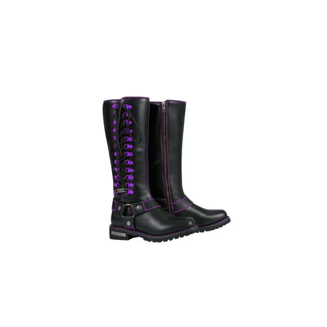 Dream Apparel® Women Biker Knee High Boots with Purple Laces