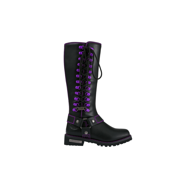 Dream Apparel® Women Biker Knee High Boots with Purple Laces