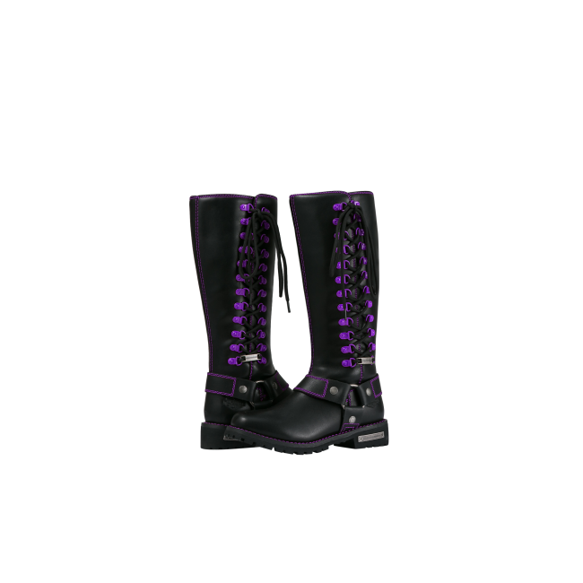 Dream Apparel® Women Biker Knee High Boots with Purple Laces