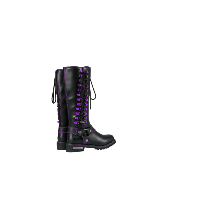 Dream Apparel® Women Biker Knee High Boots with Purple Laces