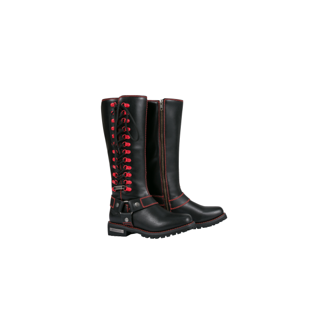 Dream Apparel® Women Biker Knee High Boots with Red Laces