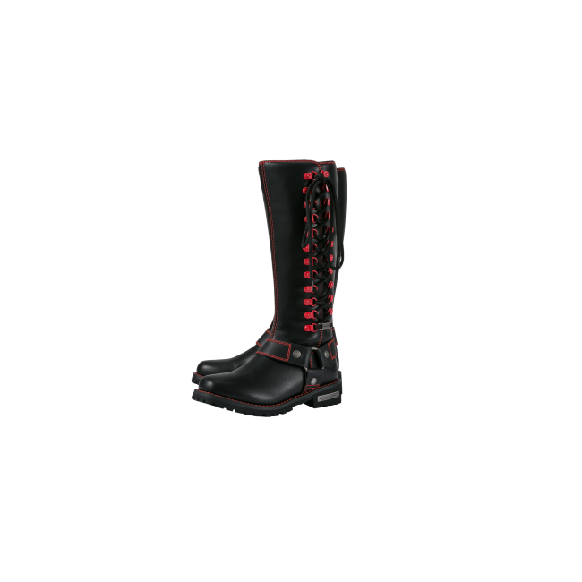 Dream Apparel® Women Biker Knee High Boots with Red Laces