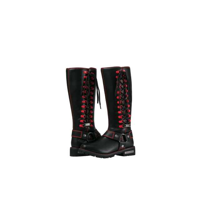 Dream Apparel® Women Biker Knee High Boots with Red Laces