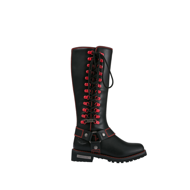 Dream Apparel® Women Biker Knee High Boots with Red Laces