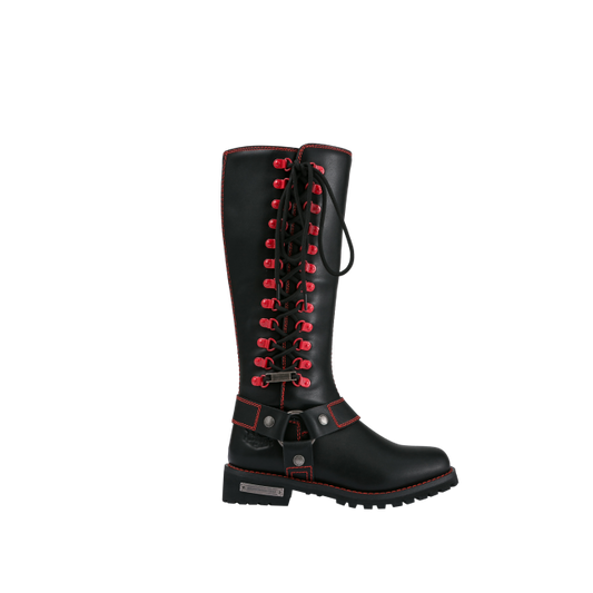 Dream Apparel® Women Biker Knee High Boots with Red Laces