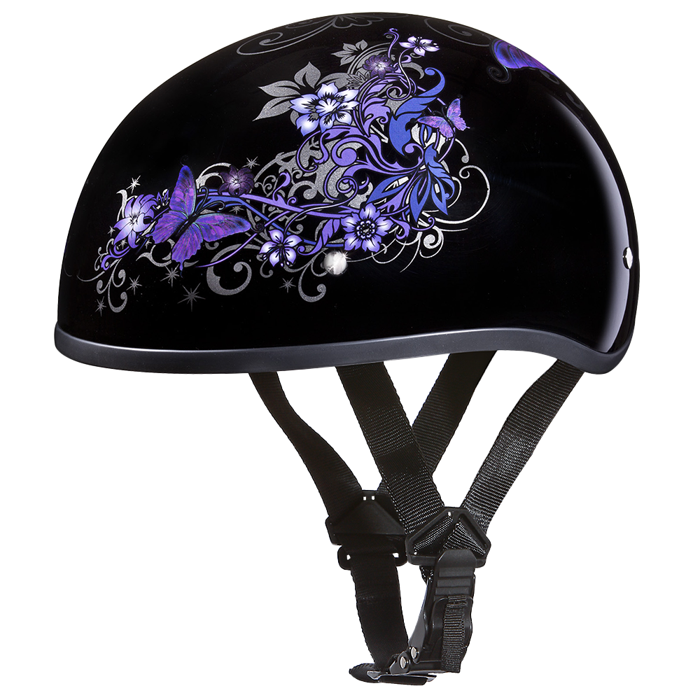 DOT Approved Daytona Motorcycle Half Face Helmet - Skull Cap Graphics for Men & Women, Scooters, ATVs, UTVs & Choppers - W/ Butterfly